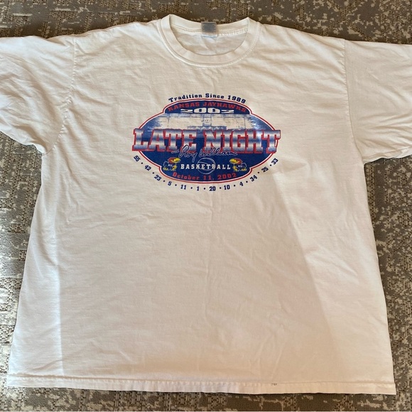 Kansas Jayhawks 2002 Late Night Short Sleeve size 2XL color White-Flaws - Picture 1 of 6